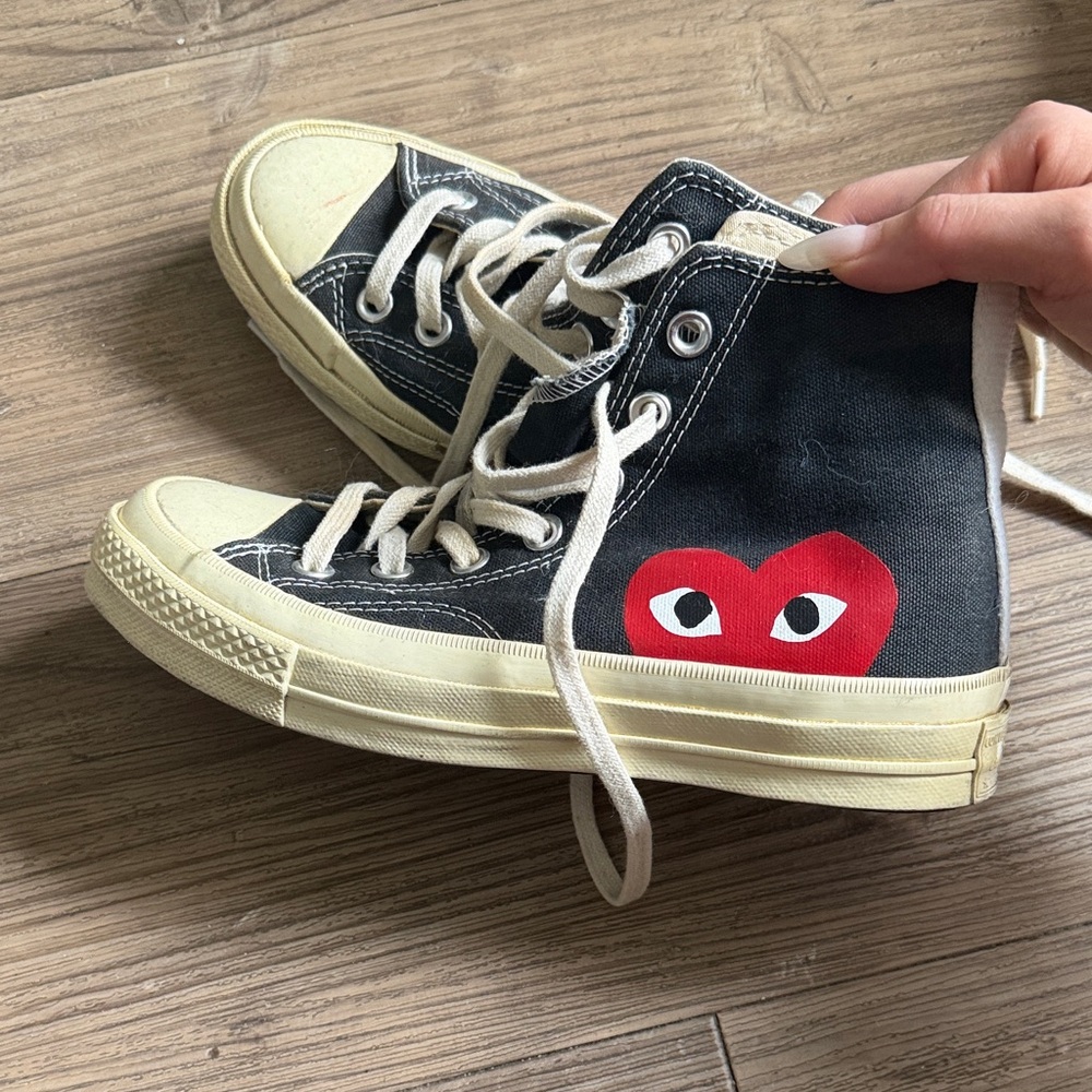 Converse Comme des Garcons PLAY Black Canvas High-Top Sneakers with Red Heart
